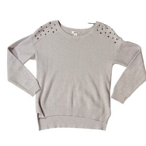 Route 66 Studded Sweater Womens Medium Tan Waffle Knit 90s Grunge High Low Hem